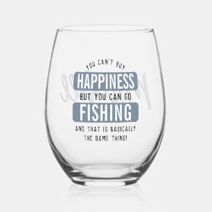 Custom Fishing is Happiness Funny Fishing Stemless Wine Glass