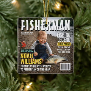 Custom Fishing Magazine Cover, Fun Kids Fishing Ceramic Ornament