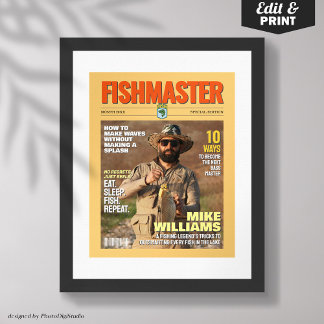 Custom Fishing Magazine Cover, Gift for Fisherman Poster