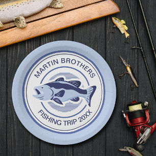 Custom Fishing Trip Blue Bass Lake Fisherman Paper Plate