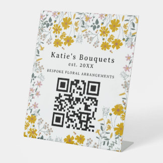 Custom Flag Booth Flower Market QR Code Pedestal Sign