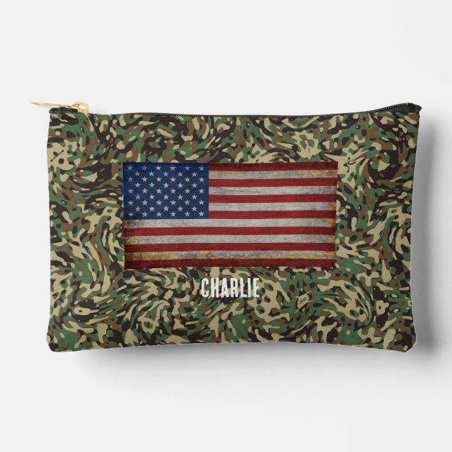Custom Flag Camouflage Green Personalised Name Accessory Pouch (Front)