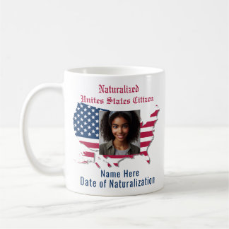 Custom Flag, Map, Naturalised US Citizen Red Blue Coffee Mug