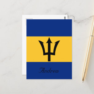 Custom Flag of Barbados Trident of Neptune Postcard