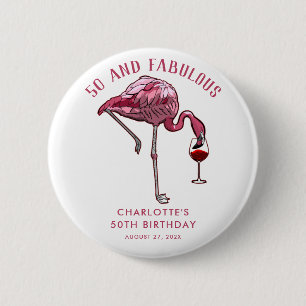Custom Flamingo 50th Birthday Novelty Swag 6 Cm Round Badge
