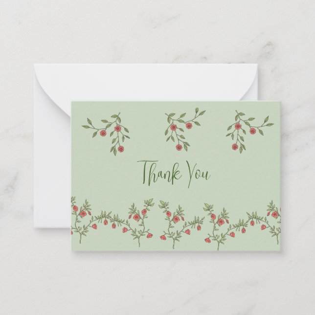 Custom Flat Note Cards Thank You Floral Botanical  (Front)