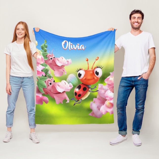 Custom Fleece blanket (50 x 60”) Ladybug flowers (In Situ)