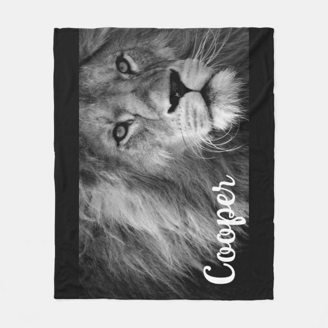 Custom Fleece Blanket B&W Lion Personalise Name (Front)