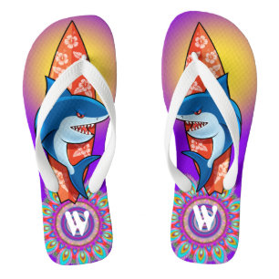 Custom Flip Flops Shark surf hippy boho purple