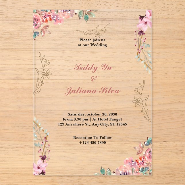Custom Floral acrylic wedding invitations (Front)