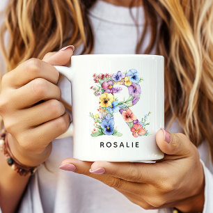 Custom Floral Alphabet Mug Birthday Gift for Wife