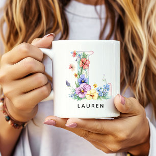 Custom Floral Alphabet Mug for Bride or Bridesmaid