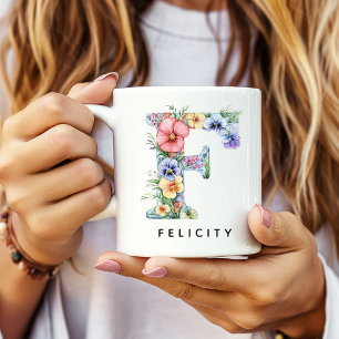 Custom Floral Alphabet Mug for Her, Birthday Gift