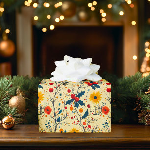 Custom Floral and Berry Christmas Wrap Wrapping Paper