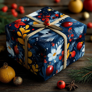 Custom Floral and Ornaments Christmas Wrapping Paper