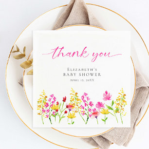 Custom Floral Baby Shower Pink Wildflowers  Napkin