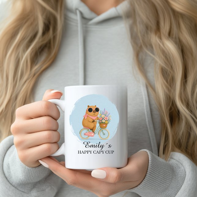 Custom Floral Bicycle Capybara Mug with Name (Custom Floral Bicycle Capybara Cup Name Custom Mug with your Name & Text. )
