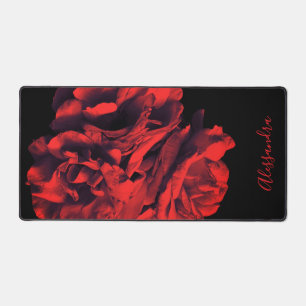 Custom Floral Black Red Roses Botanical Elegant  Desk Mat