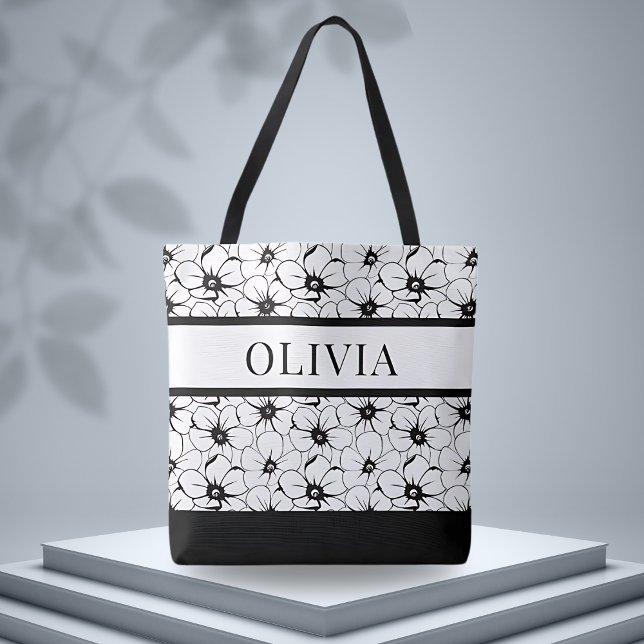 Custom Floral Black & White Pattern  Tote Bag (Creator Uploaded)