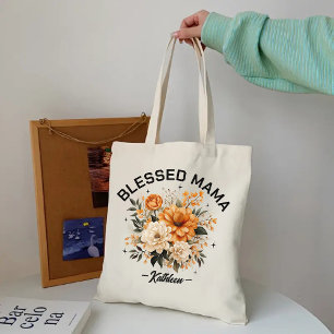 Custom Floral Blessed Mama Bag, Mother's Day Gift Tote Bag