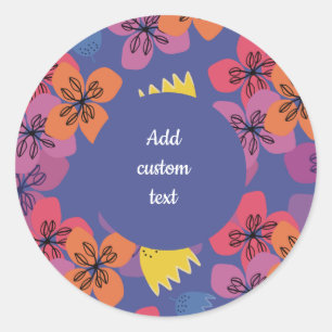 Custom floral blue flowers packaging classic round sticker