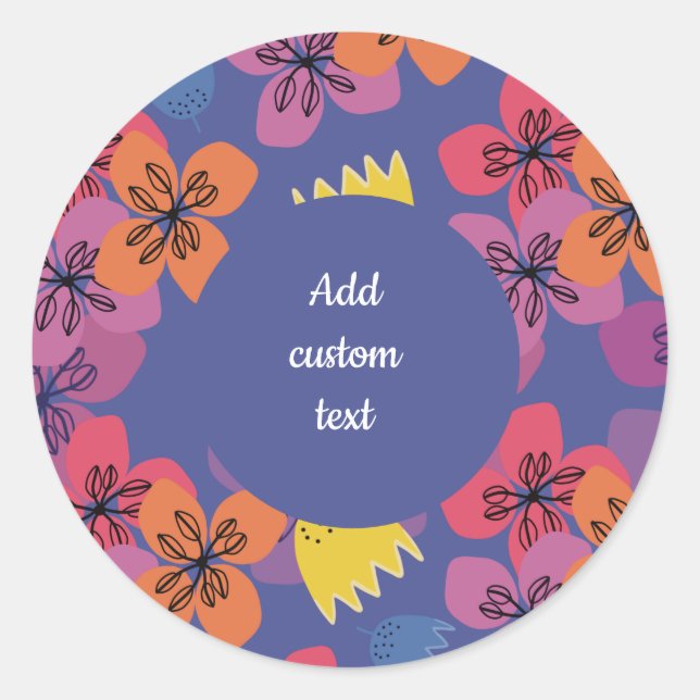 Custom floral blue flowers packaging classic round sticker (Front)