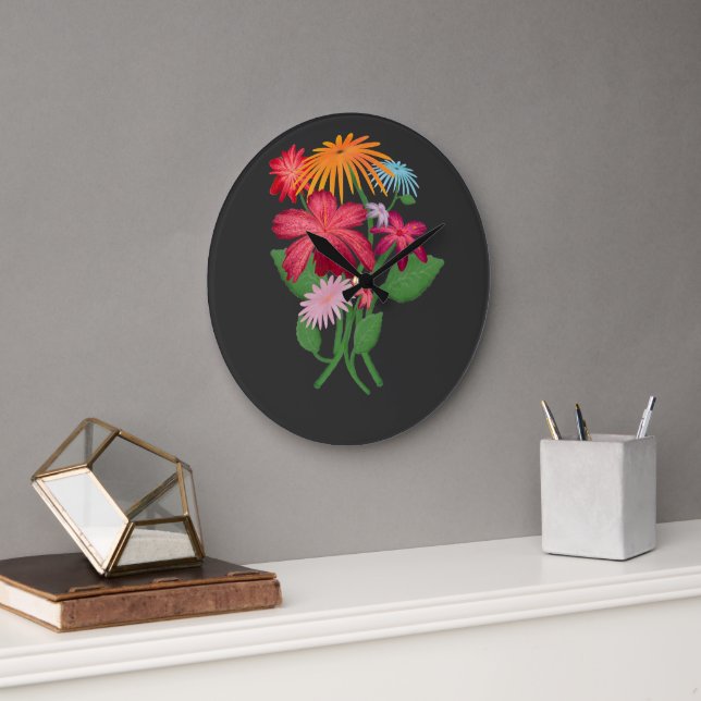 Custom Floral Bouquet Aesthetic Boho Flower  Large Clock (Office)
