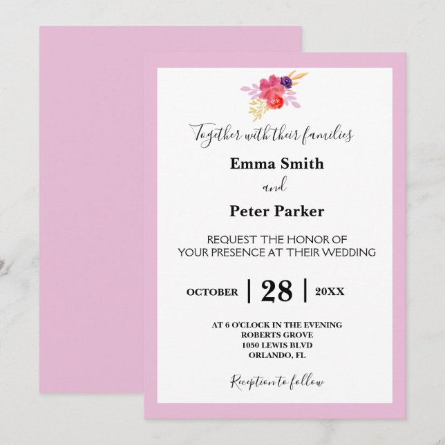 Custom Floral Bouquet Wedding Invitation (Front/Back)