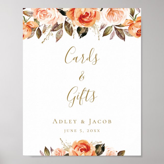 Custom Floral Burnt Orange Wedding Sign (Front)