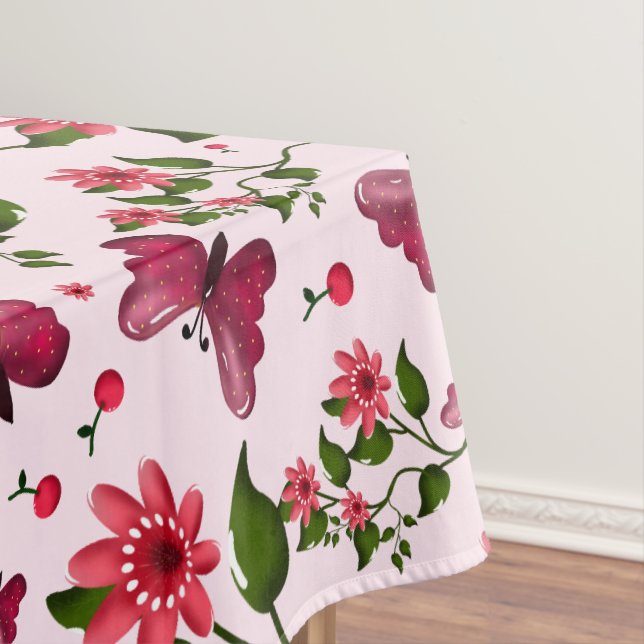 Custom floral Butterfly cherry pattern  Tablecloth (In Situ)