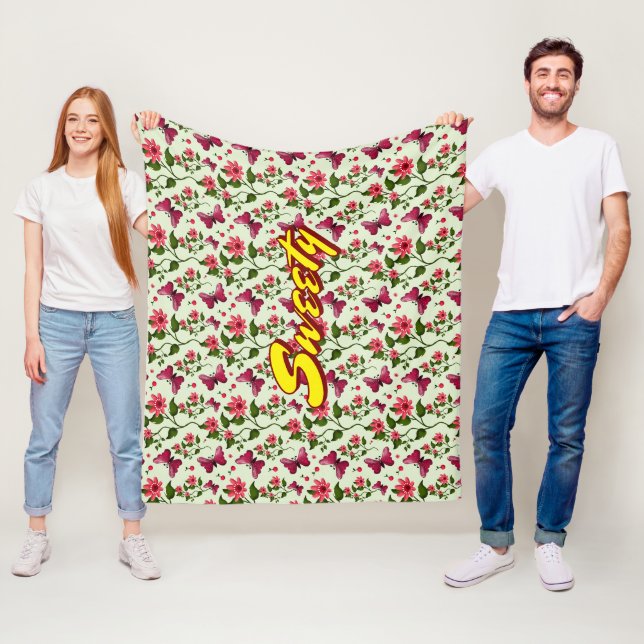 Custom floral Butterfly cherry seamless pattern  Fleece Blanket (In Situ)