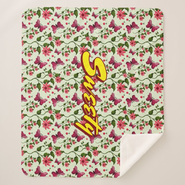 Custom floral Butterfly cherry seamless pattern  Sherpa Blanket (Front)