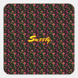 Custom floral Butterfly cherry seamless pattern  Square Sticker