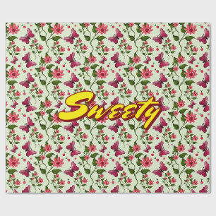 Custom floral Butterfly cherry seamless pattern Wrapping Paper