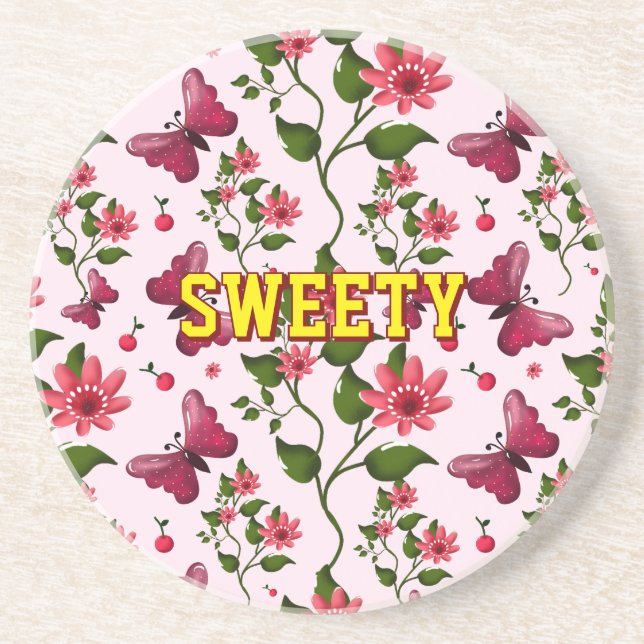 Custom floral butterfly pattern  coaster (Front)