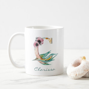 Custom Floral C Letter Watercolor Foliage Monogram Coffee Mug