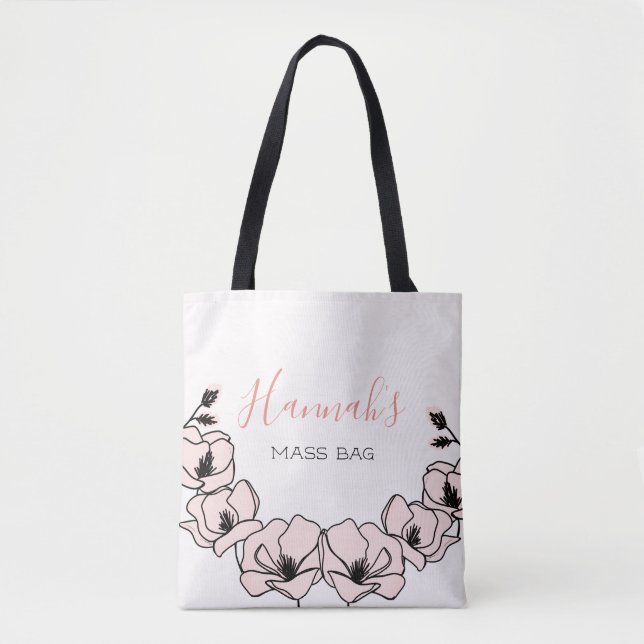 Custom Floral Catholic Quote Mass Tote Bag (Front)