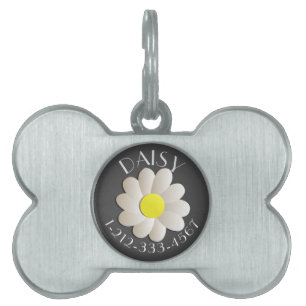 CUSTOM FLORAL DAISY  IDENTIFICATION DOG TAG GRAY