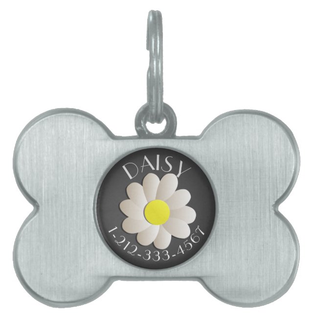 CUSTOM FLORAL DAISY  IDENTIFICATION DOG TAG GRAY (Front)
