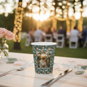 Custom Floral Doodle Photo Engagement Paper Cups