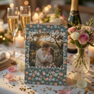 Custom Floral Doodle Photo Engagement Thank You Card