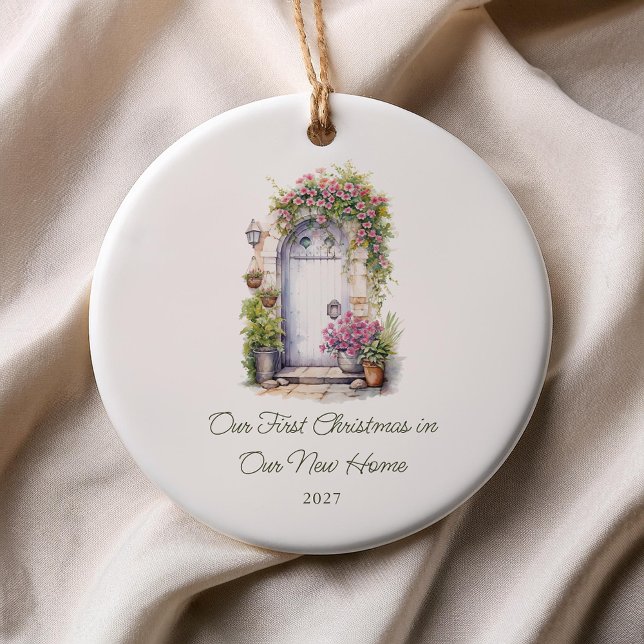 Custom Floral Door First Christmas New Home Ceramic Ornament (Creator Uploaded)