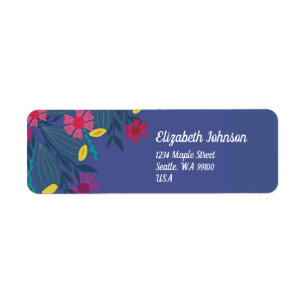 Custom floral  elegant blue simple name adress return address label
