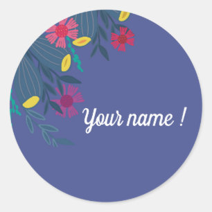 Custom floral  elegant blue simple name classic round sticker