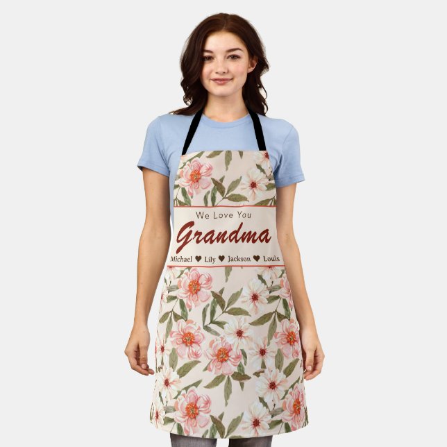 Custom Floral Grandma Gift Keychain Apron (Worn)
