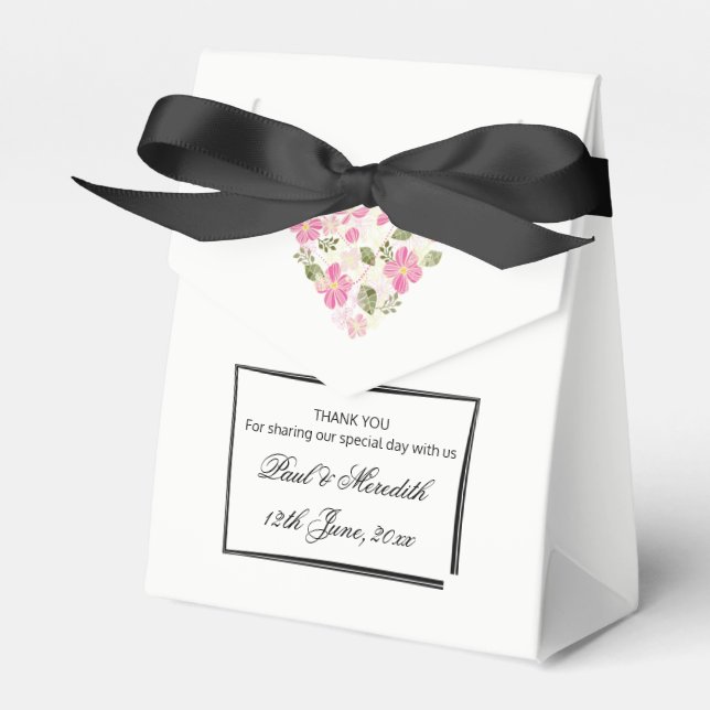 Custom Floral Heart Tent with Ribbon Favor Box (Front Side)
