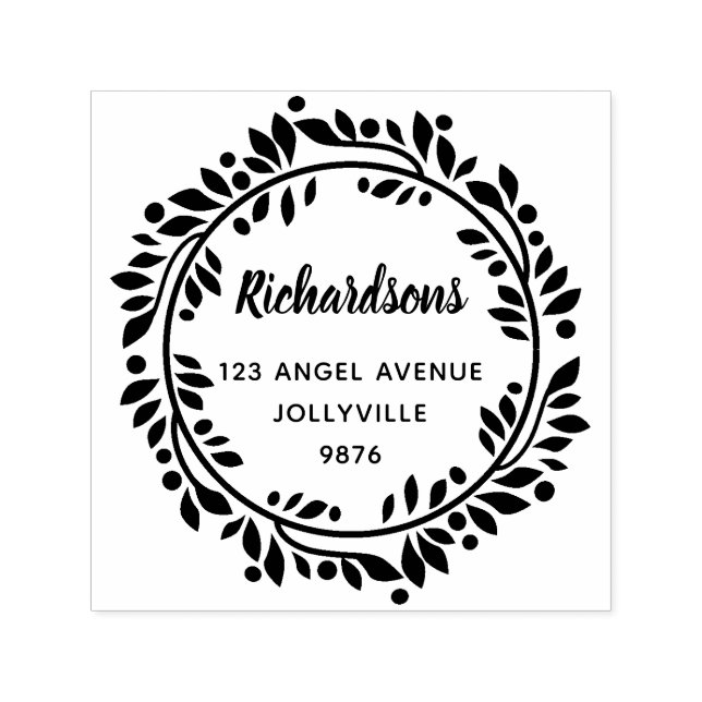 Custom Floral Leaves Wreath Address Self-inking Stamp (Design)