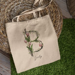 Custom Floral Letter 'B' – Personalised Gift Tote Bag<br><div class="desc">Elegant 'B' monogram tote bag with tulips and vines. Customise with your name,  perfect for nature lovers and thoughtful gifts.</div>