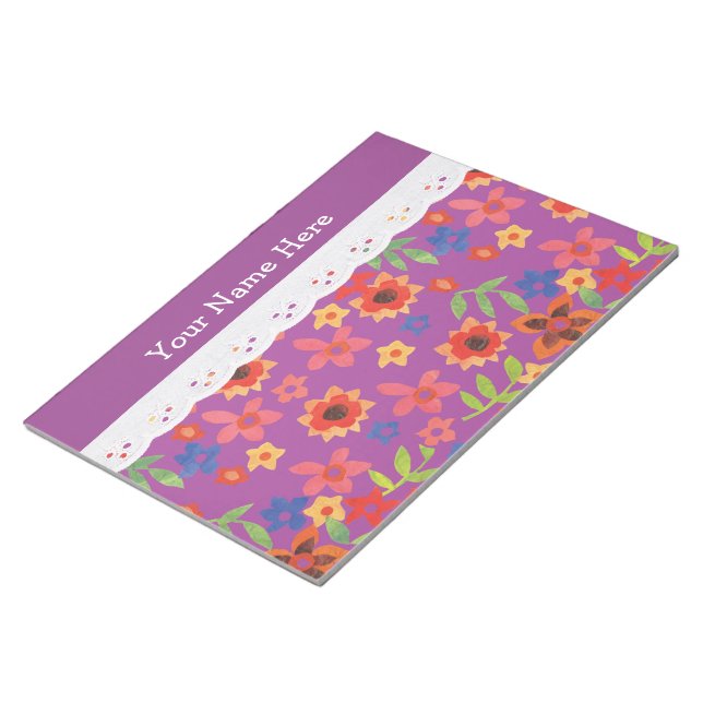 Custom Floral Magenta, Faux Lace Notepad or Jotter (Angled)