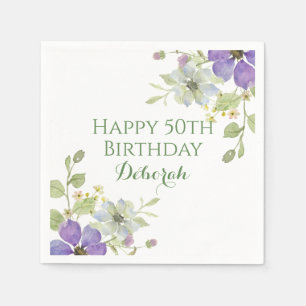 Custom Floral Magnolia Greenery BIrthday Party Napkin